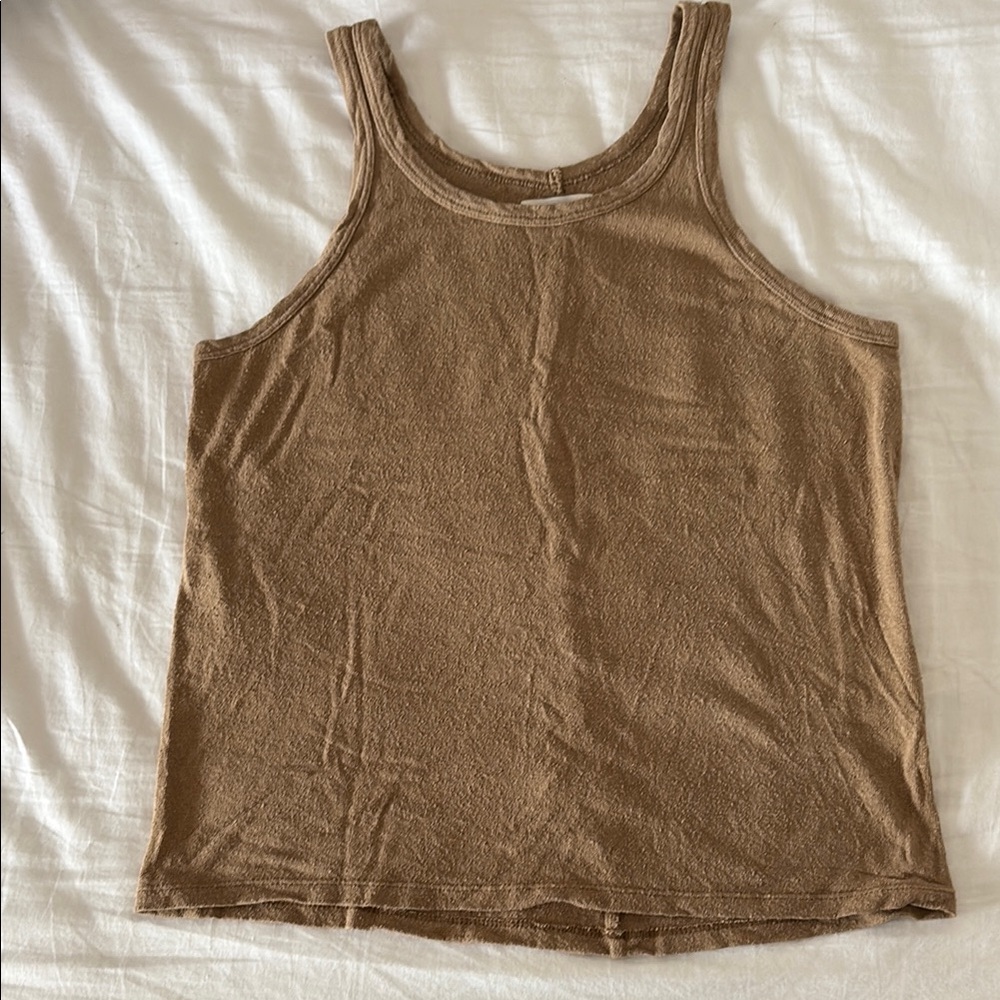 OZMA Silk Noil Brown Tank Top (Boy?) M Medium